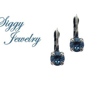 Swarovski Denim Blue Dainty Drop Earrings, 6mm